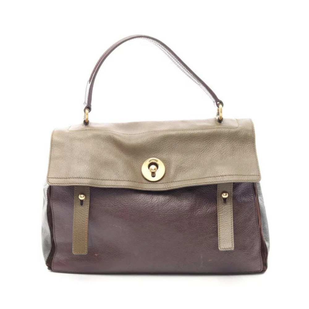 Saint Laurent Yves Muse Two Handbag Leather Khaki Green Brown Gray